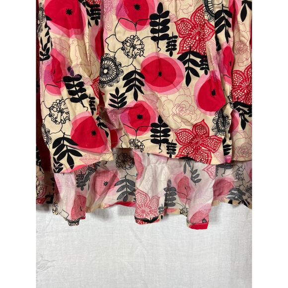 Matilda Jane Tunic Small Pink Black Tan Floral Long Sleeve Ruffle - Picture 7 of 10